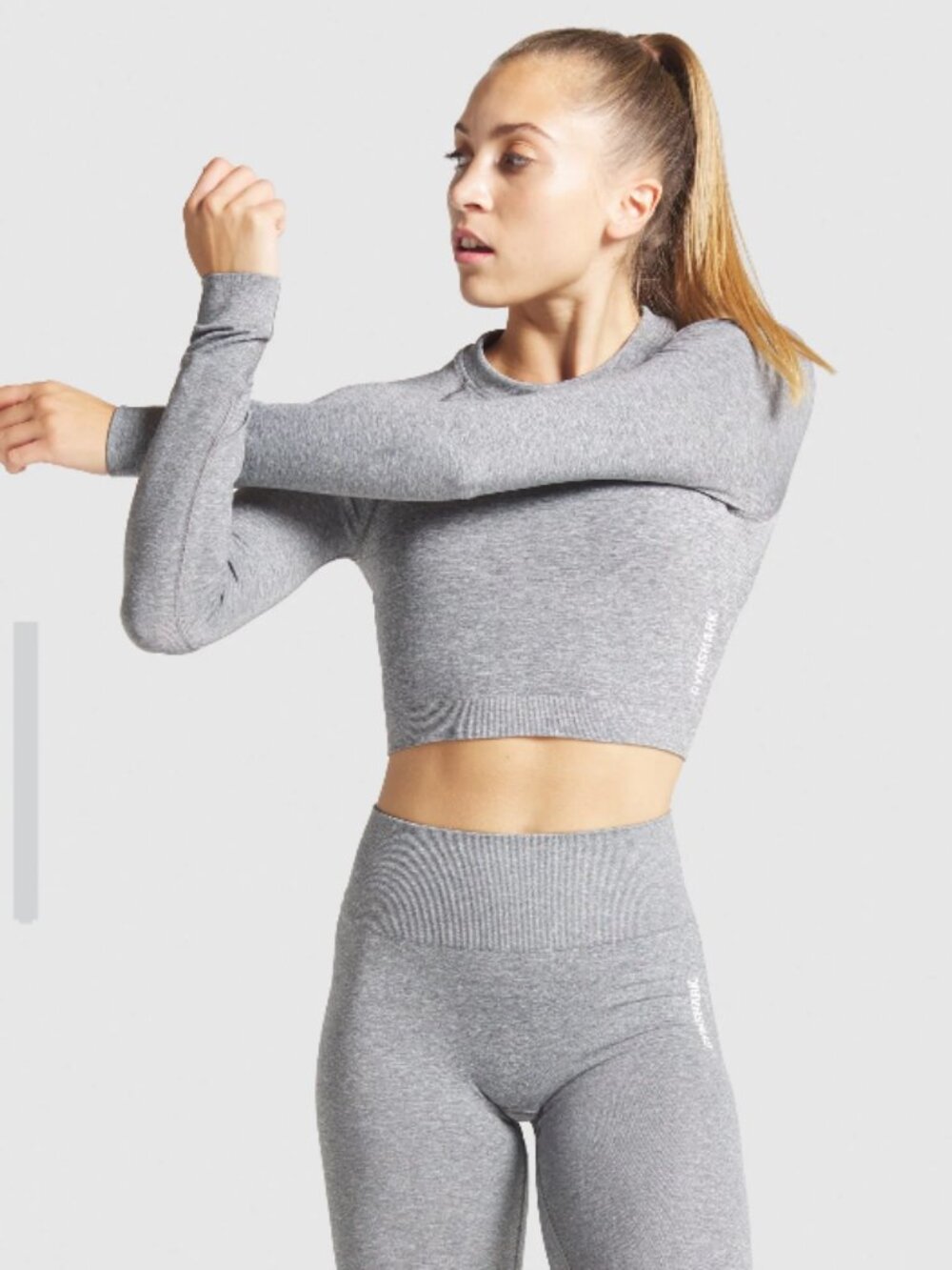 Gymshark Gray Seamless Adapt Marl Seamless Long Sleeve Crop Top M